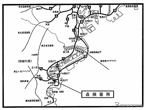 首都高、トンネル点検で通行止め