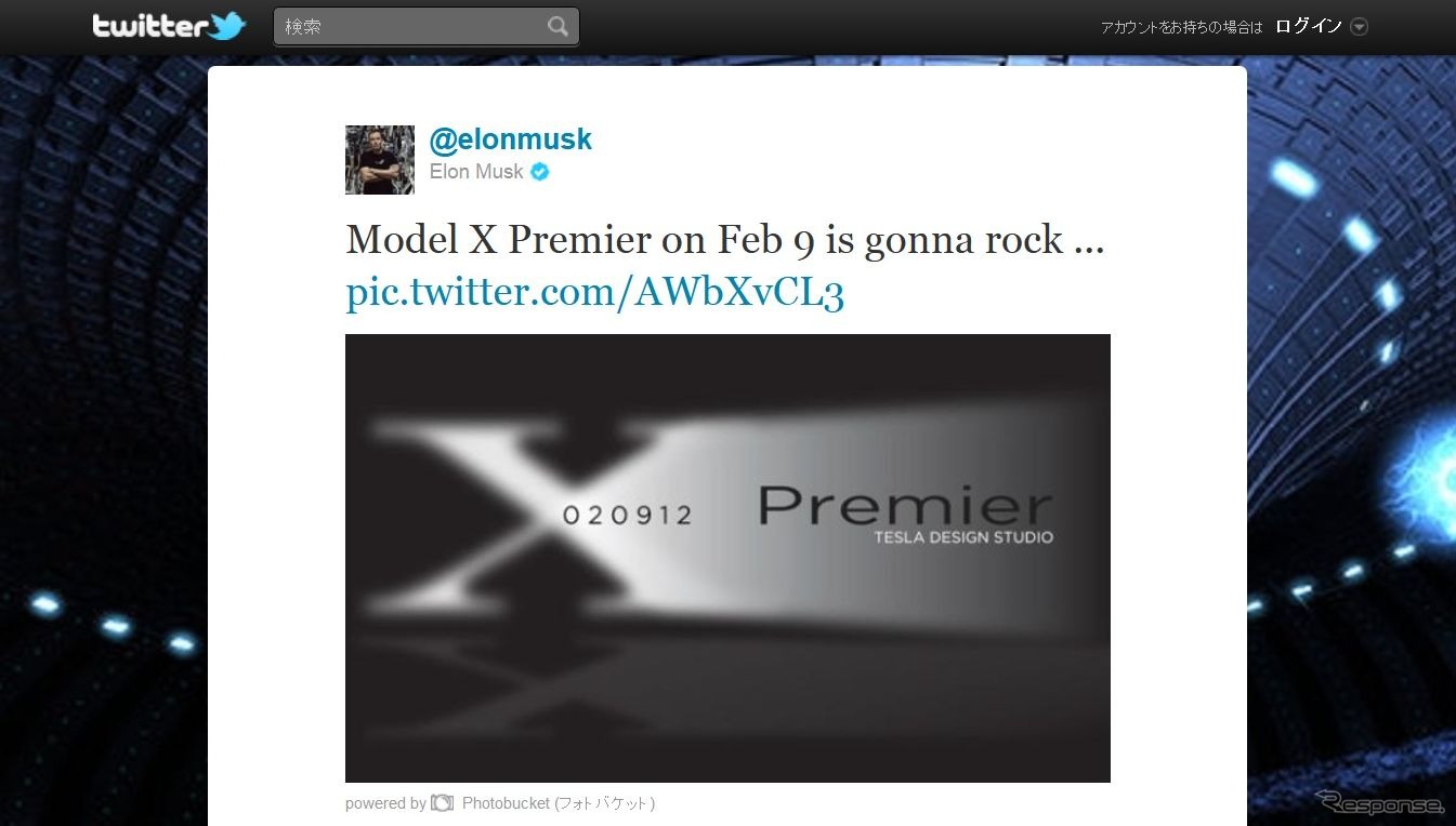 モデルXのデビュー時期を明かしたテスラモーターズのイーロン・マスクCEO自身の公式Twitter