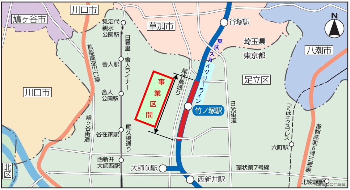 工事区間は2005年の踏切死傷事故の現場である駅南側「大踏切」を含む約1.7km