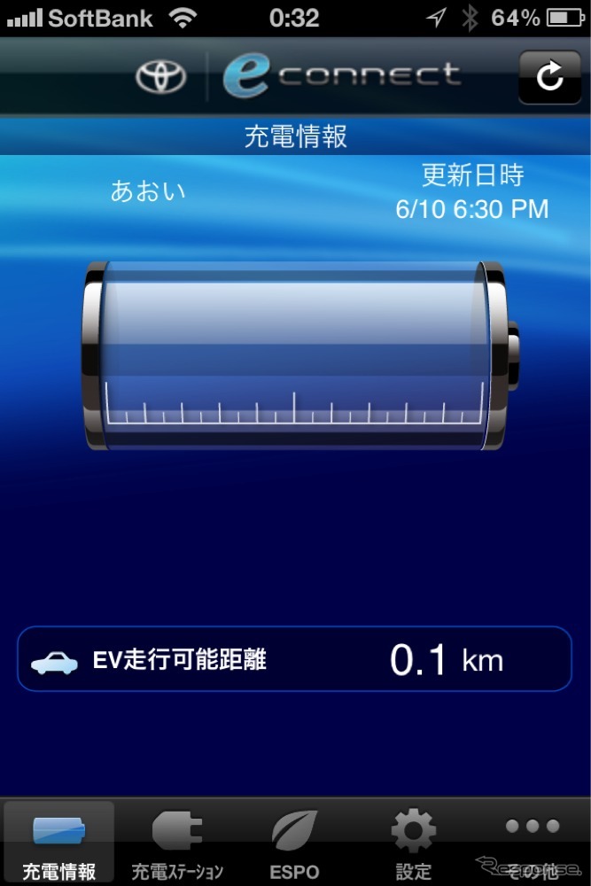 eConnect（イーコネクト）充電情報表示画面
