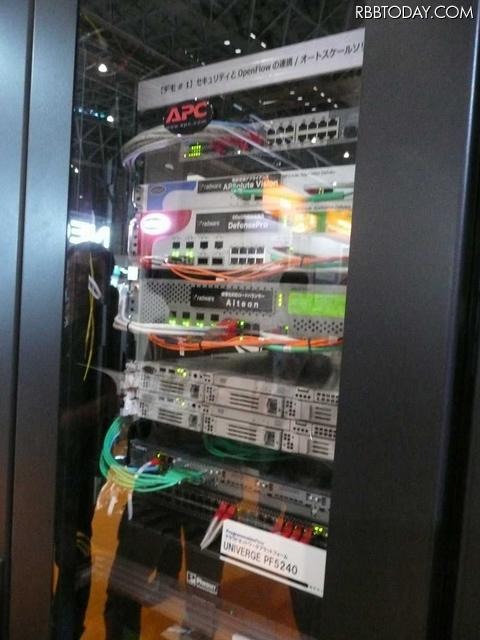 デモ1の該当部分のハードウェア。日本ラドウェアのセキュリティアプライアンス「DefensePro」とロードバランサ「Alteon」が利用されていることが分かる