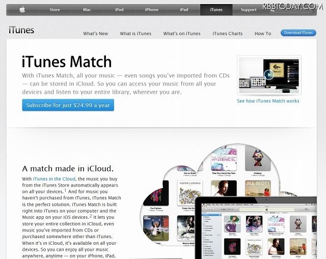 「iTunes Match」では、手持ちのミュージックライブラリ全てをiCloudに保存できる