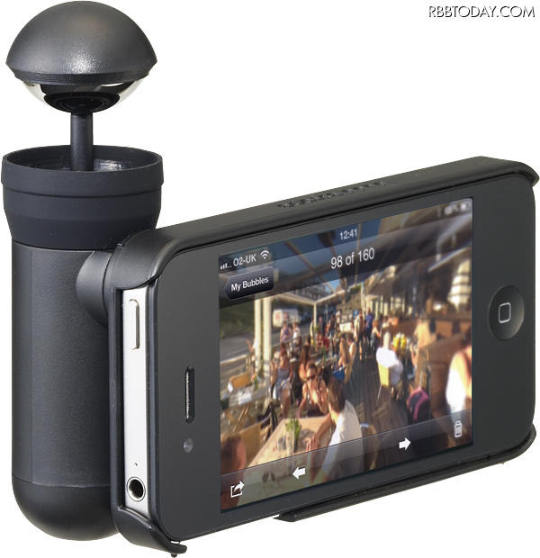 「bubblescope」でパノラマ撮影するイメージ（iPhoneは別売）