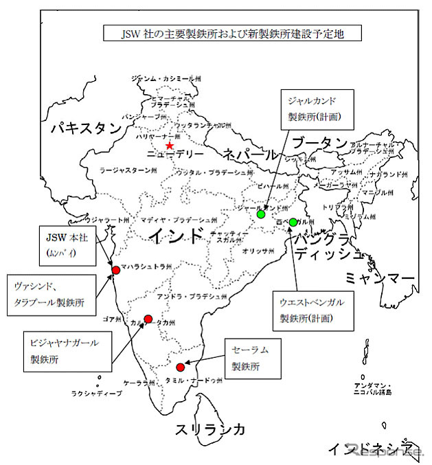 JSW社の主要製鉄所