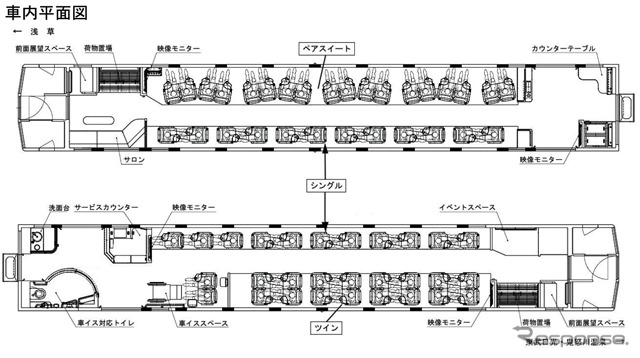 634（むさし）型の車内平面図