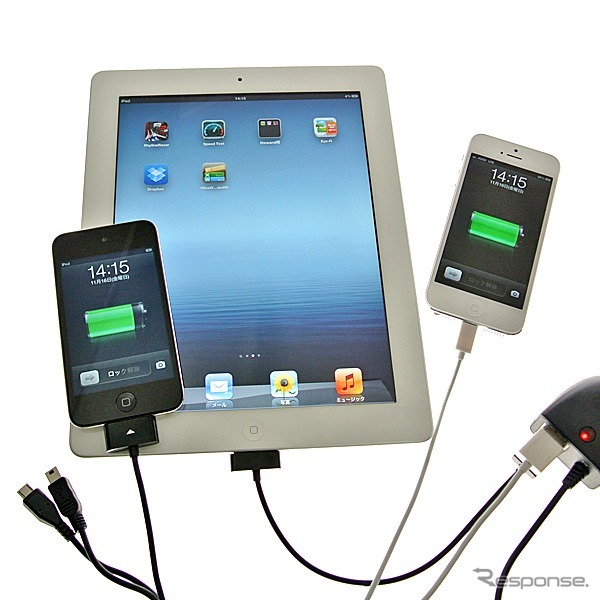 シガーソケット式スマートフォン充電ケーブル