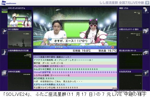 「SOLiVE２４」、ふたご座流星群（１１月１７日）の７元LiVE中継の様子