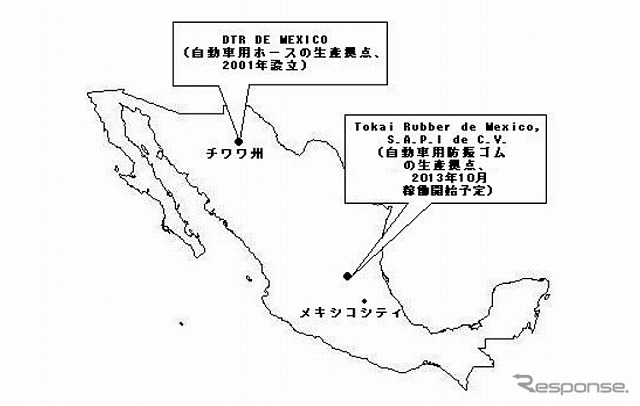 東海ゴムグループのメキシコ拠点網