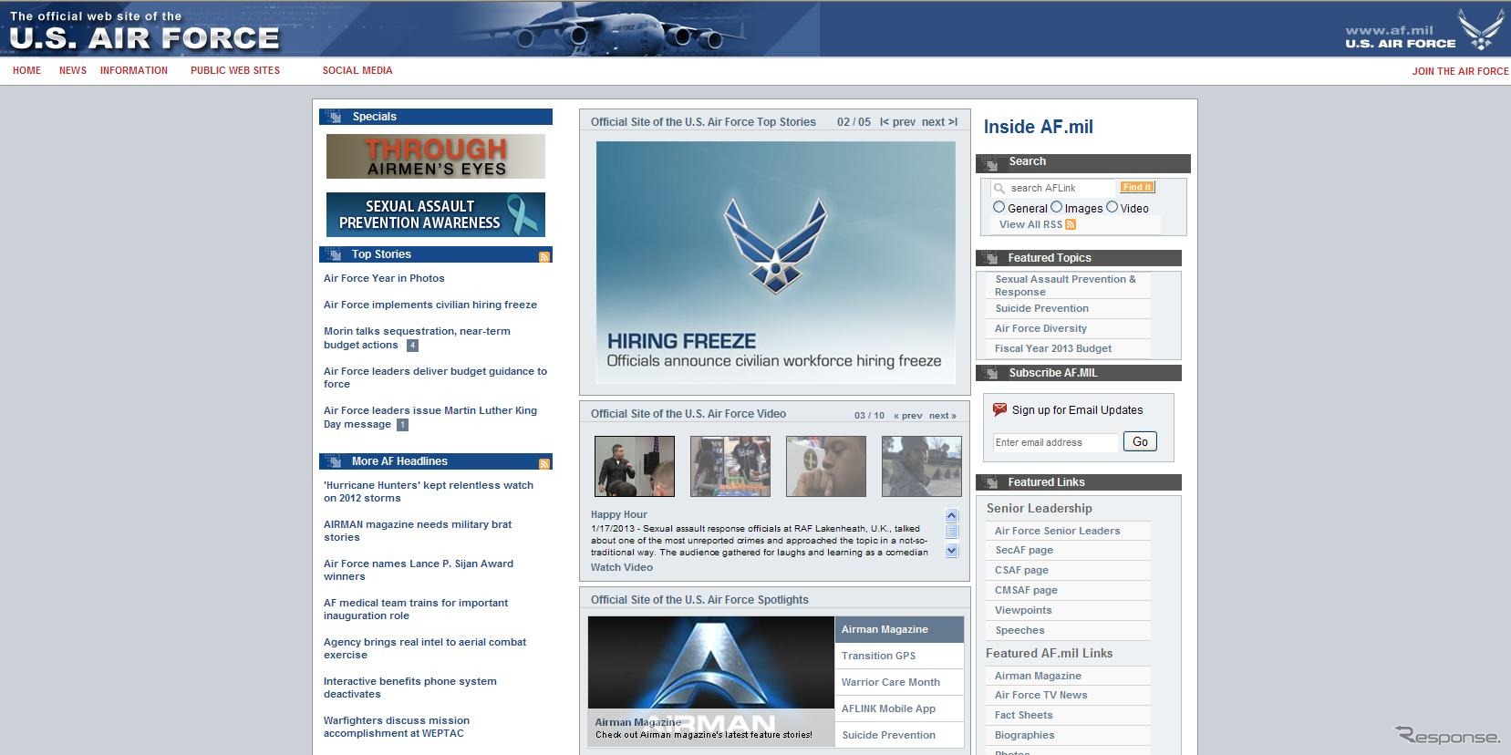 アメリカ空軍・オフィシャル・ウェブサイト（キャプチャ画像）