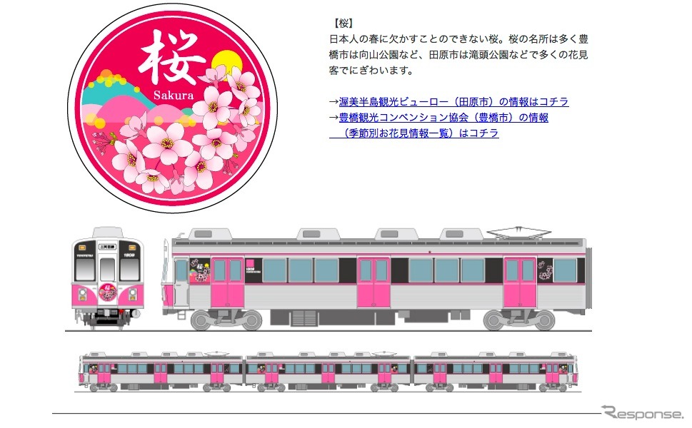 豊鉄渥美線、カラフルトレイン「桜」が登場…2月19日より