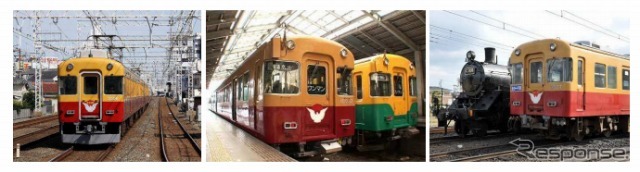 3社の旧3000系特急車（左から京阪電車・富山地鉄・大井川鐵道）