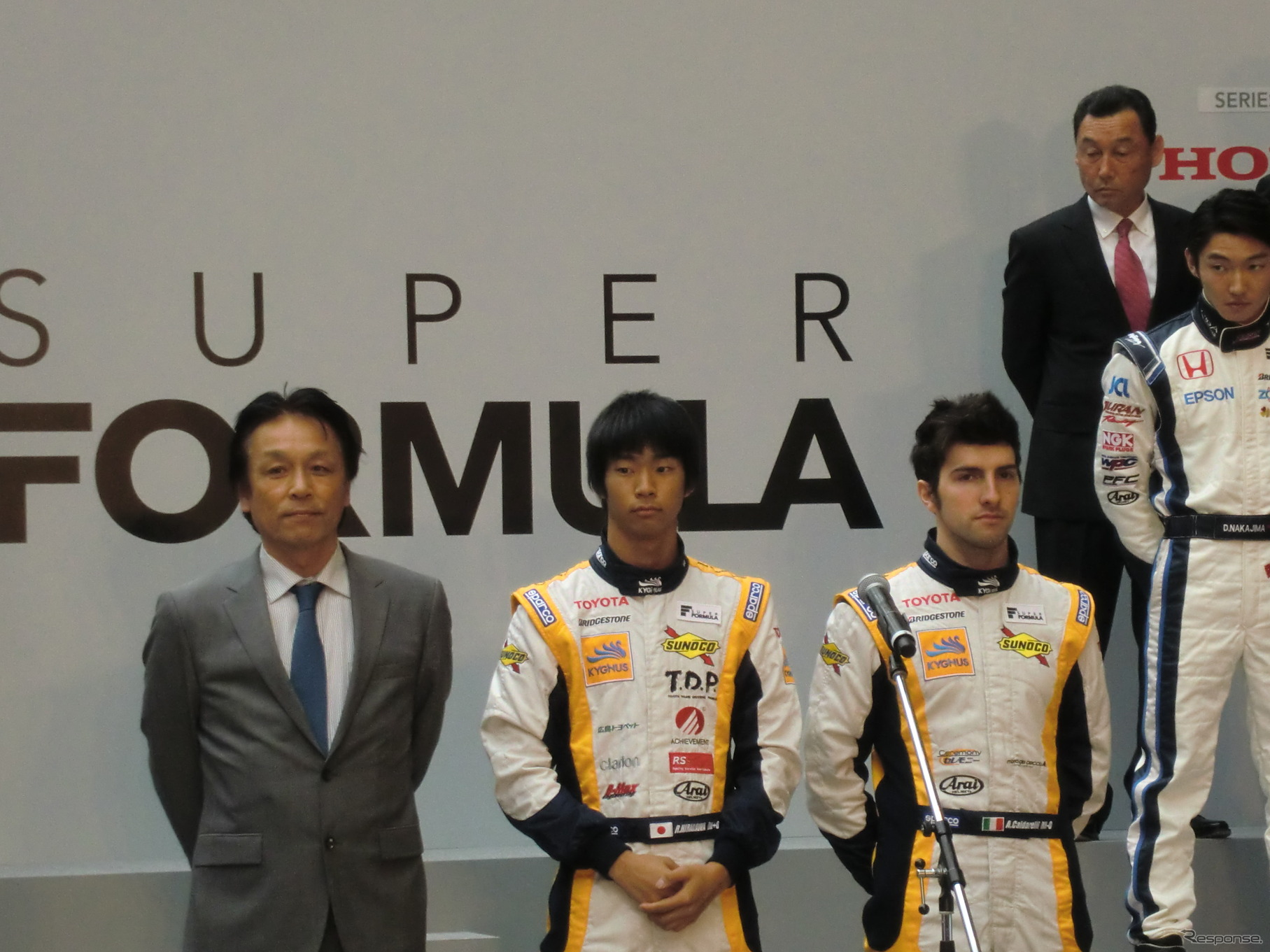 KYGNUS SUNOCO Team LeMans陣営。左から土沼広芳監督、平川亮、アンドレア・カルダレッリ。