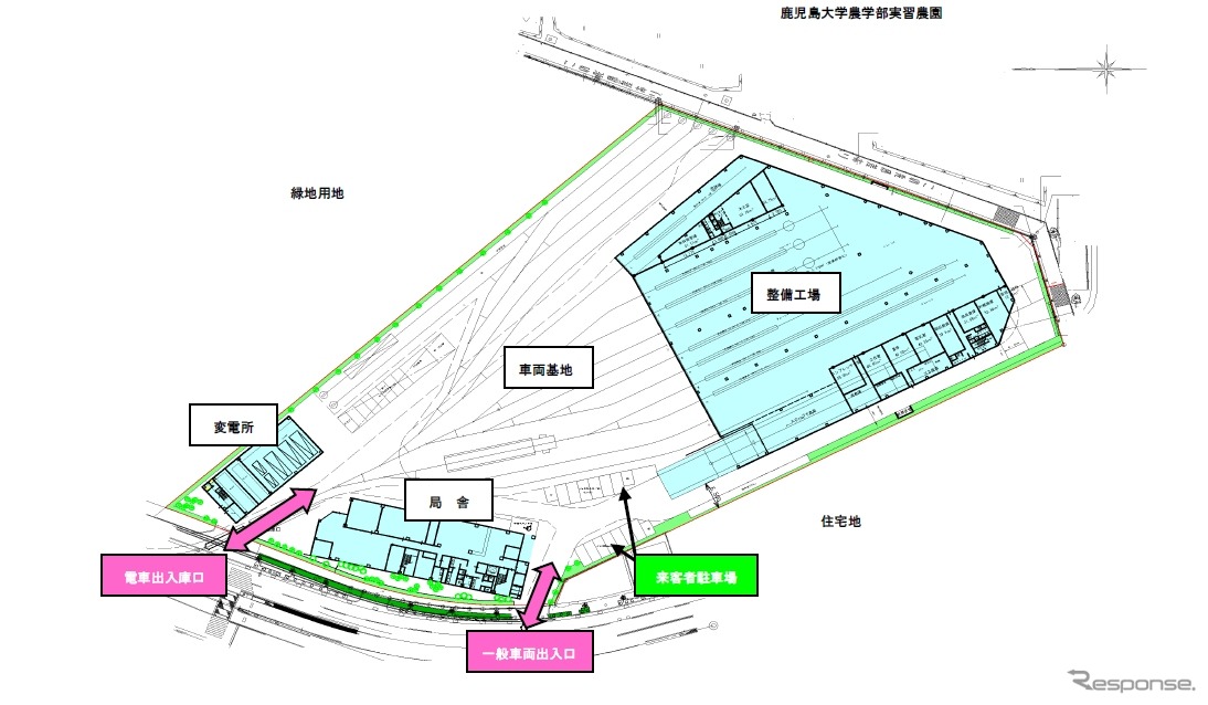 新しい交通局局舎と電車施設の配置図。