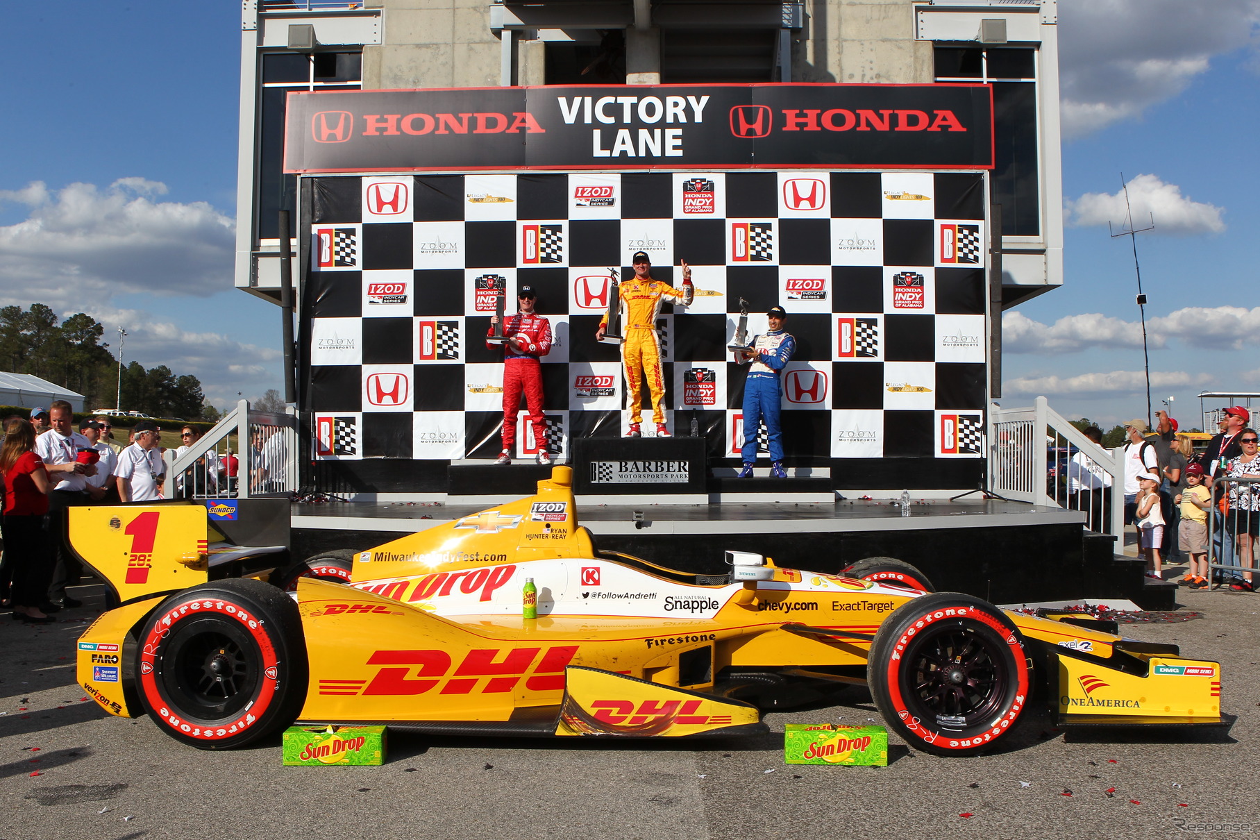2013年インディカー・シリーズ第2戦アラバマの表彰式。写真：Indycar