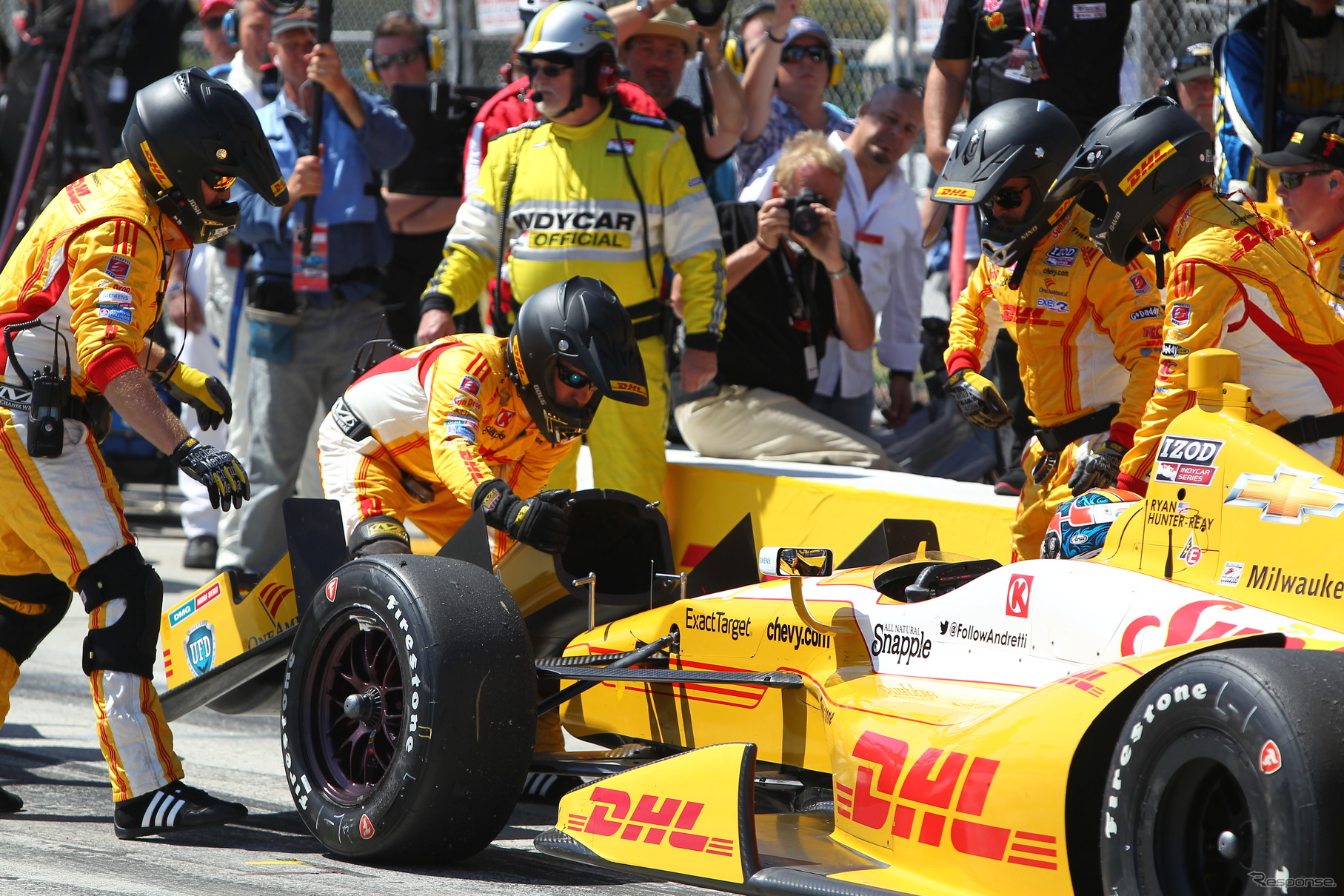 前戦優勝の王者ライアン・ハンターレイは予選2位だったが、決勝ではクラッシュなどもあり散々、24位（リタイア）に終わった。写真：IndyCar