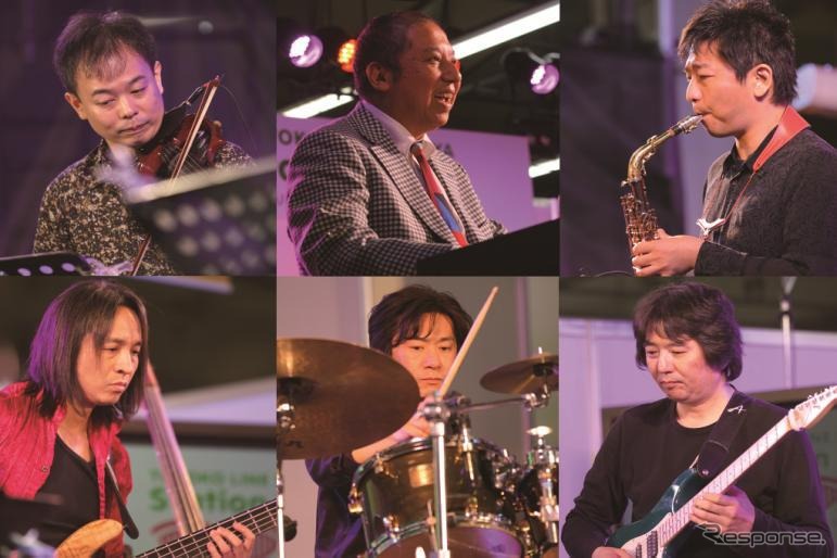 「相鉄JAZZトレイン」では鉄道マニアの向谷実さん（中央上）も演奏する。