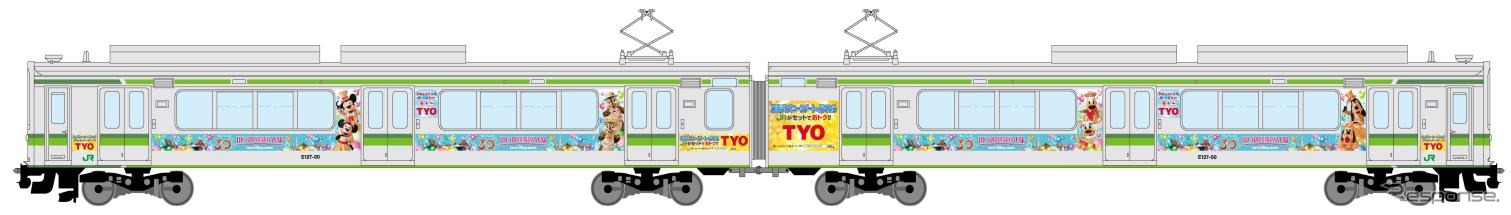 新潟地区で運転する東京ディズニーリゾート30周年記念のADトレイン。E127系を使用する。