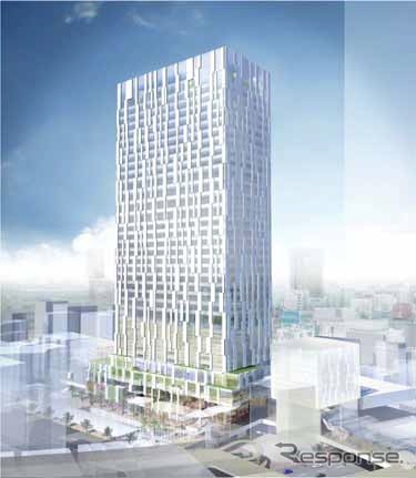 東横線の旧・渋谷駅跡地に建設される高層ビルのイメージ。