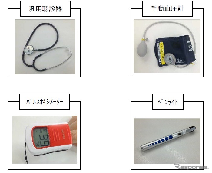 東海道・山陽・九州新幹線の全編成に搭載される応急処置支援用具。乗客が車内に急病になった際、乗り合わせた医師などに使ってもらう。