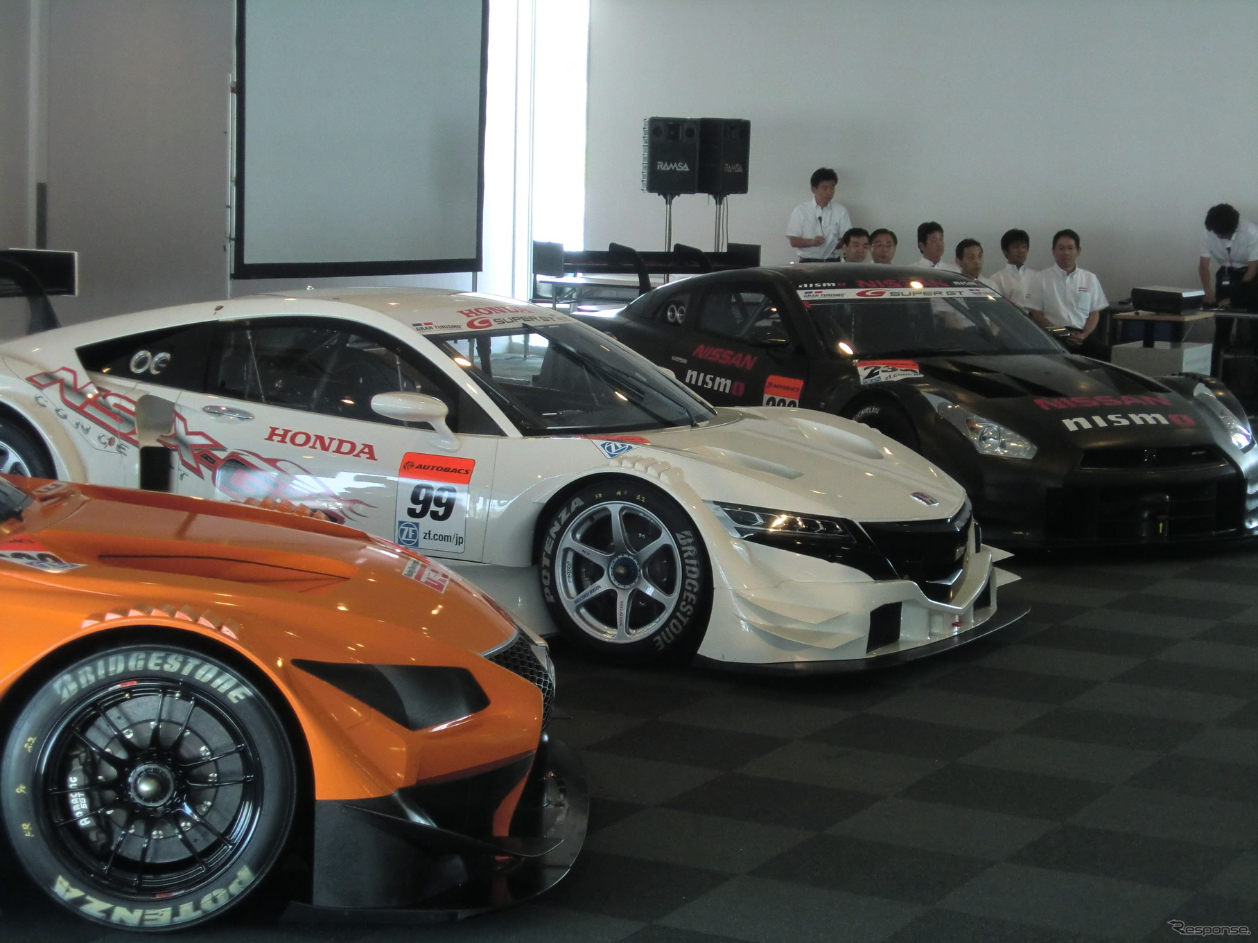 14年のGT500参戦マシン3種。手前からレクサスLF-CC、ホンダNSX、ニッサンGT-R。