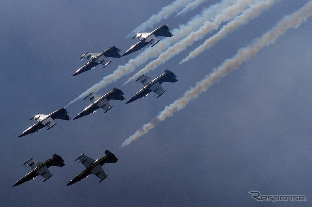 ふくしまスカイパーク上空てフルショーを行ったブライトリング・ジェットチーム。これは2日目（8月8日）のもの。初日とはメニューを若干変えて実施した。