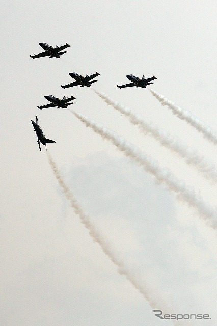 ふくしまスカイパーク上空てフルショーを行ったブライトリング・ジェットチーム。これは2日目（8月8日）のもの。初日とはメニューを若干変えて実施した。