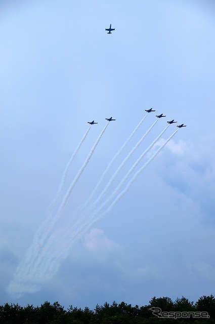 ふくしまスカイパーク上空てフルショーを行ったブライトリング・ジェットチーム。これは2日目（8月8日）のもの。初日とはメニューを若干変えて実施した。