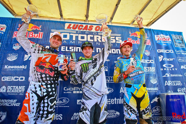 450クラスの表彰台（左からダンジー、ビロポト、バルシア）