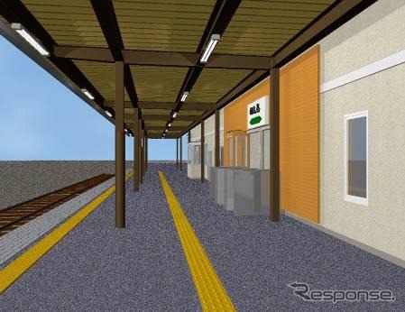 能代駅のホーム上屋も木のイメージを強調している。