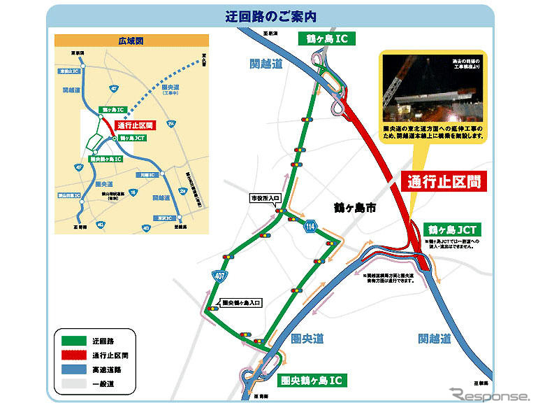 関越道・鶴ヶ島JCT−鶴ヶ島ICで夜間通行止め