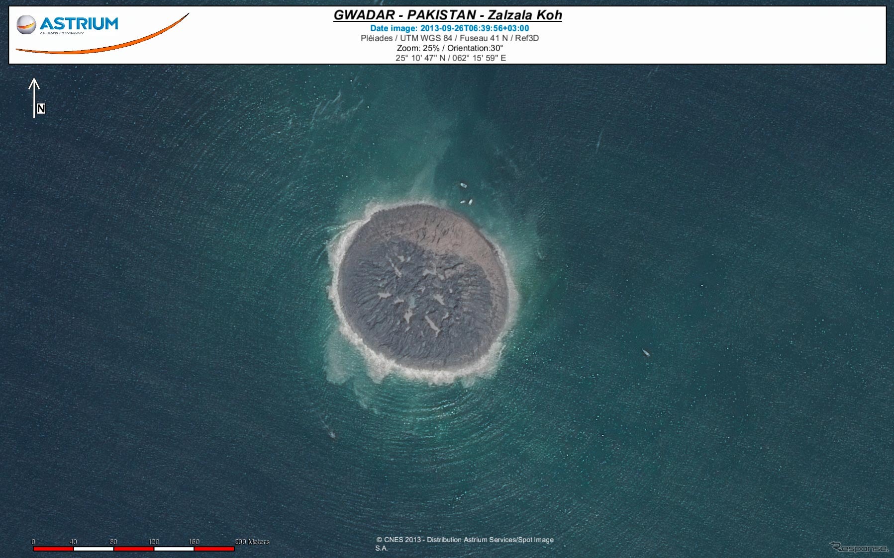 仏アストリウム、パキスタン地震島の大きさを地球観測衛星『プレアデス』画像で推定