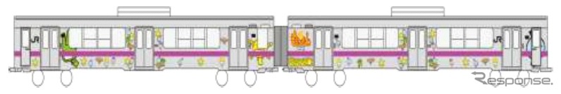 ラッピング列車のイメージ。車体に「もやしもん」のキャラクターが描かれる。