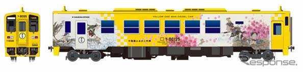 中島潔さんの絵画で装飾したラッピングトレイン。10～11月に唐津線や筑肥線で運転される。