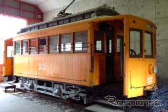 札幌の交通資料館に展示されている、元名古屋電気鉄道1号の「木製電車22号」