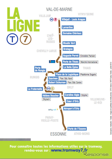 パリに新しく開業したトラム「T7号線」の路線図