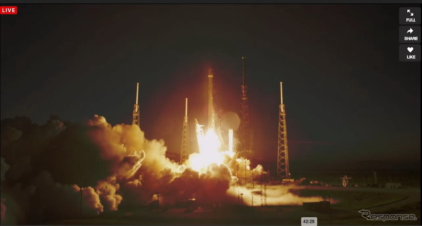 SpaceX社ウェブキャストより、打ち上げの瞬間