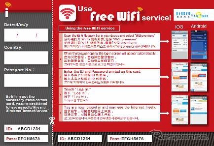 列車内無線LANの提供や駅構内無線LANの拡充にあわせ、外国人向けの無料サービスも提供する。画像は利用申込書のイメージ。