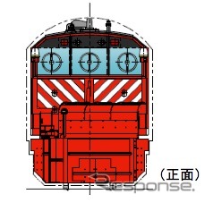 JR西日本が導入を発表した新型ラッセル車「キヤ143形」の前面。除雪装置は取り外しが可能で、ラッセル車として使用しない期間は牽引車両としても使用できる