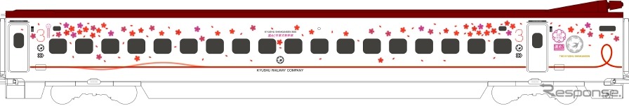 「さくらラッピング新幹線」のイメージ（3号車）。3月に博多～鹿児島中央間で運用する予定。