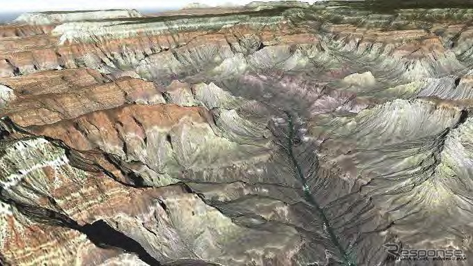 グランド・キャニオンの3D 地図（カラー処理を施した鳥瞰図）