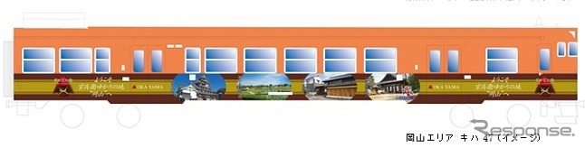 JR西日本は現在放送中のNHK大河ドラマの主人公・黒田官兵衛のラッピング列車を運行すると発表。画像はキハ47形のラッピングデザインのイメージ