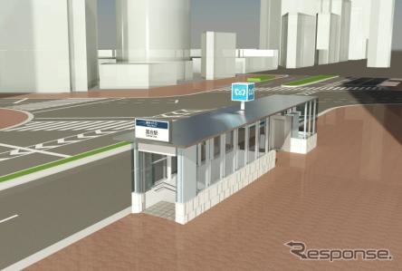 新たに設置される落合駅地上出入口のイメージ。4月1日から使用を開始する。