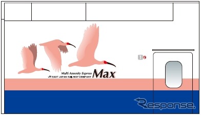 先頭車の側面にはトキが羽ばたく姿をイメージしたイラストも描かれる。