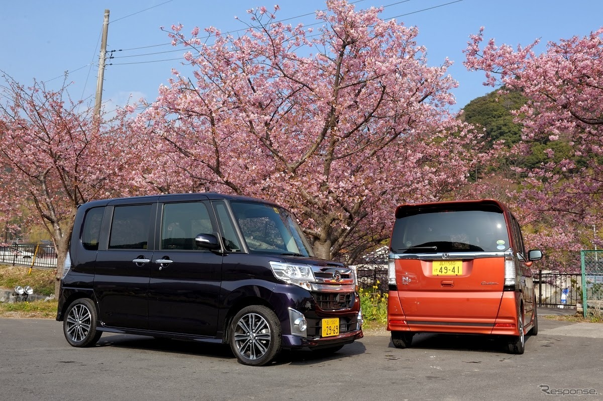 ダイハツ タントカスタム（左）とホンダ N-BOX＋カスタム