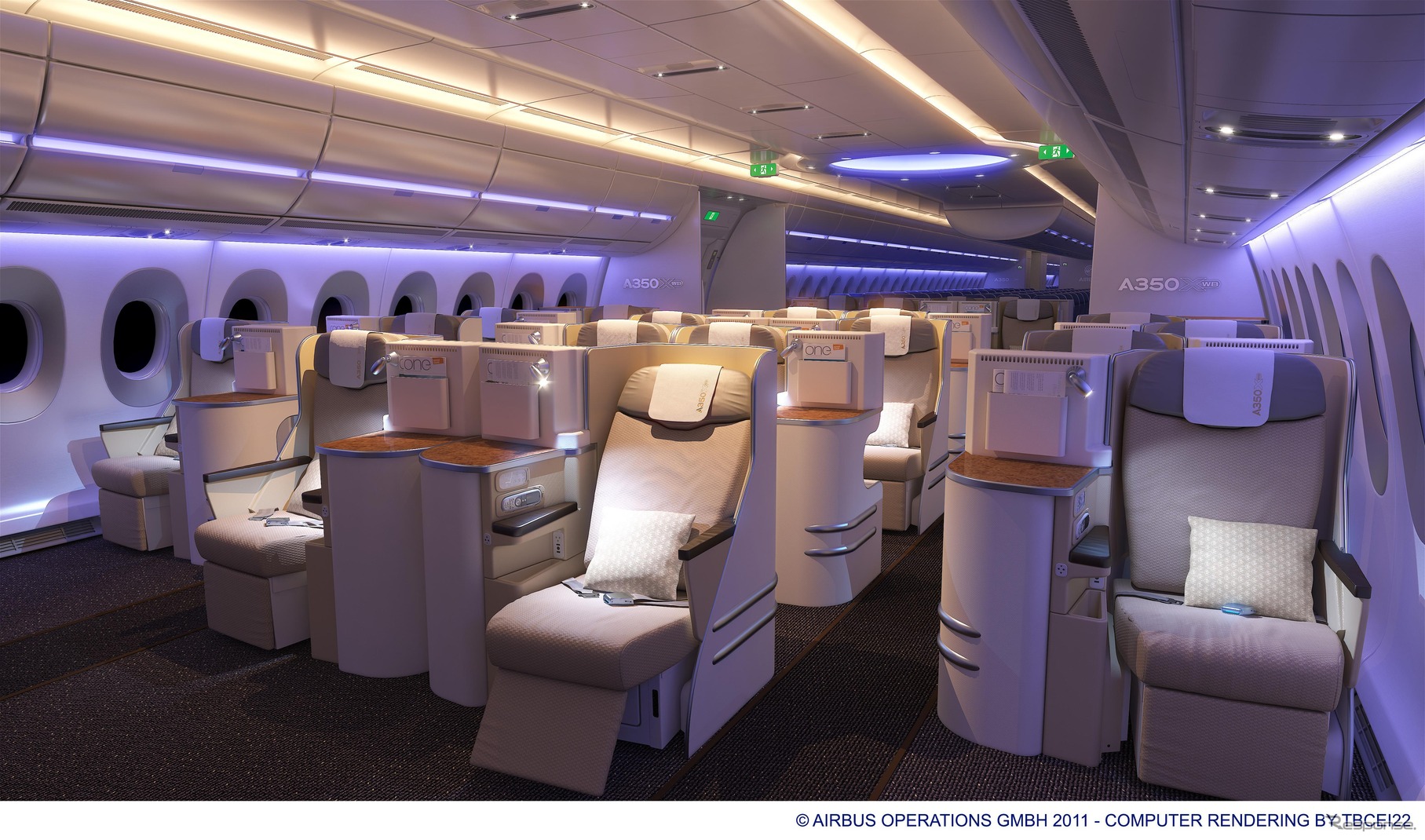 A350 XWBのビジネスクラス（夜）