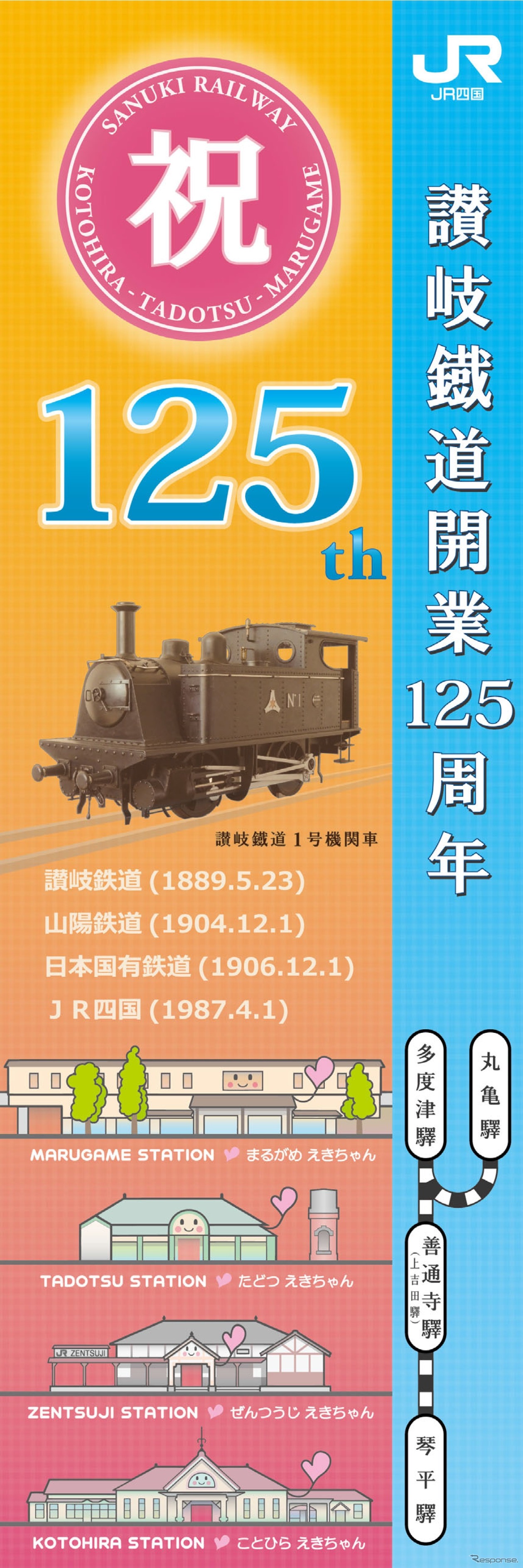 125周年を記念したのぼり旗も丸亀～琴平間各駅などで掲出する。