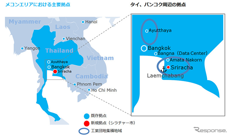 メコンエリアおよびバンコク周辺におけるNTTコムの主要拠点