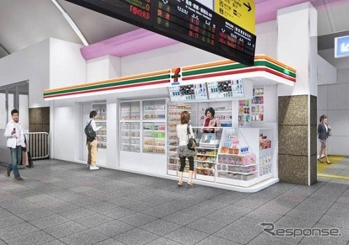 従来の駅売店に相当する「セブン-イレブン キヨスク」のイメージ。まず京都駅の1店舗が6月4日にオープンする。