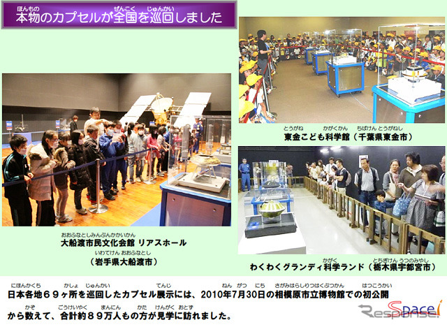 帰還した本物の再突入カプセルの展示会