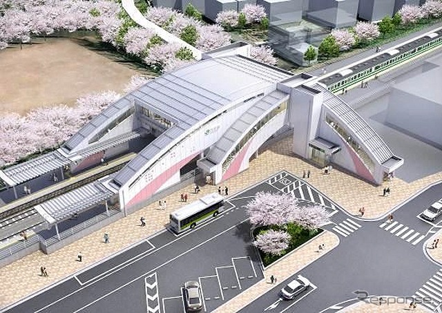 9月27日から橋上化される内野駅舎の完成イメージ。駅前広場は2017年春の使用開始を予定している。